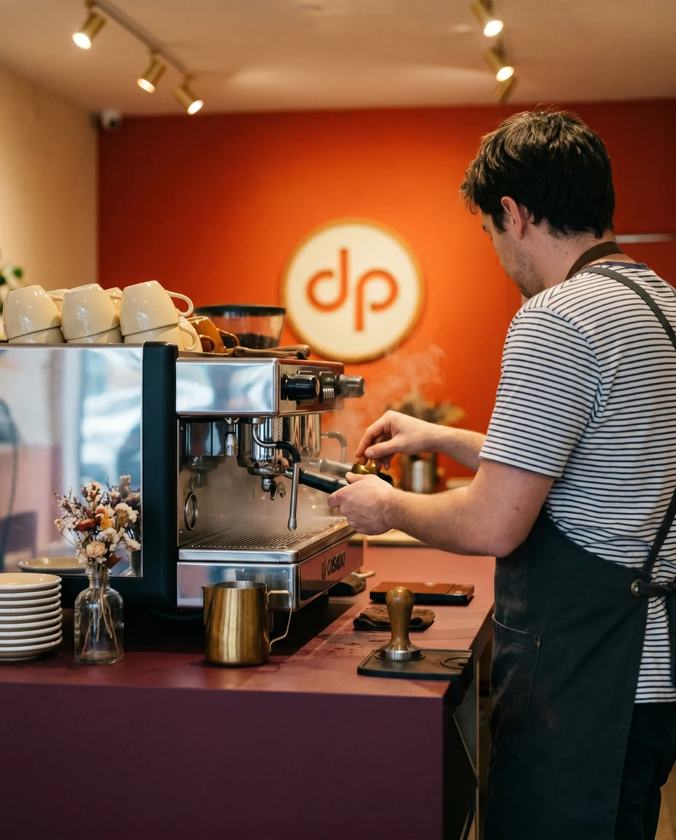 Barista del equipo de Cafetismo trabajando detrás de la barra
